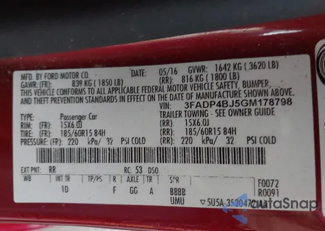 2016 Ford Fiesta Se z USA, uszkodzony, nr VIN 3FADP4BJ5GM178798